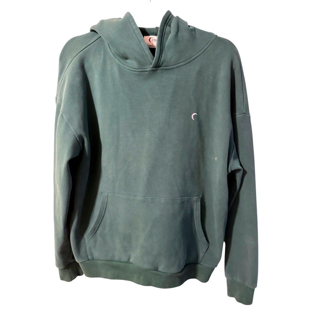 Zyia Active Hoodie Womens XL Green Fair Pullover Oversized Moon Logo Sweatshirt